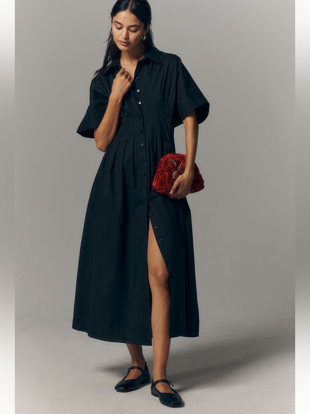 Anthropologie Exquise Tobie Shirt Dress in Black size L